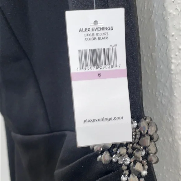 Alex Evenings One Shoulder Black Dress with Embellishment - Picture 2 of 5